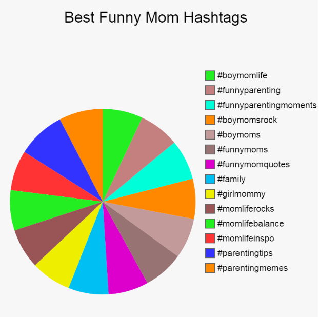 A pie chart showing the best funny mom hashtags