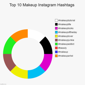 A pie chart showing the top 10 makeup Instagram hashtags