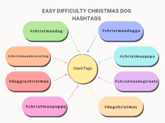 A pie chart showing popular easy difficulty Christmas dog hashtags