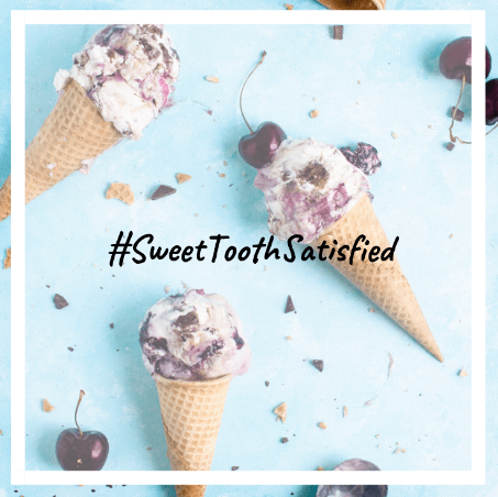 bunch of ice creams and cherries accompanied with the title: #SweetToothSatisfied