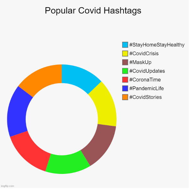 A pie chart showing the most popular COVID hashtags
