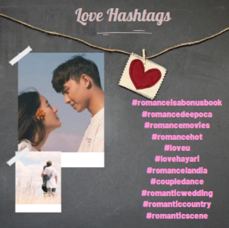Image listing a collection of romance hashtags
