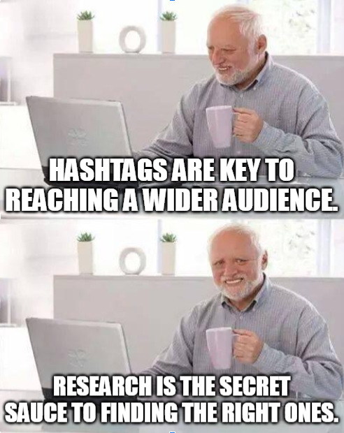 A businessman saying research is the secret sauce to finding the right trending hashtags that will allow you to reach a wider audience