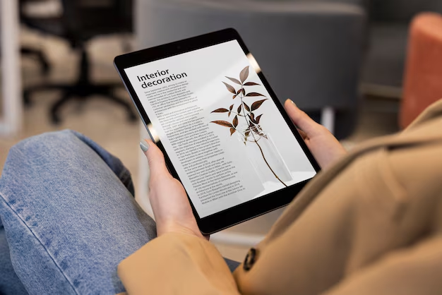  A woman reading a blog post on a tablet