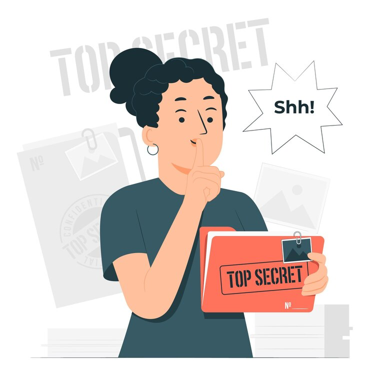 Top secret concept illustration with a woman shushing