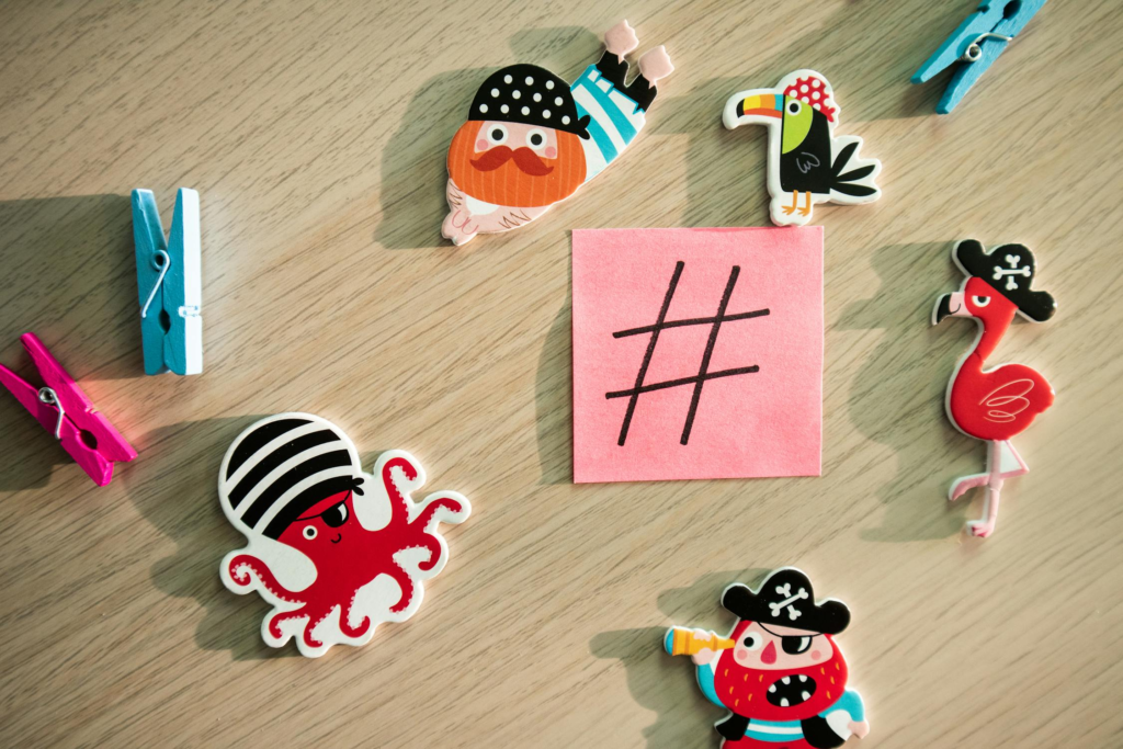 Pirates Magnets around Sticky Note With Hashtag