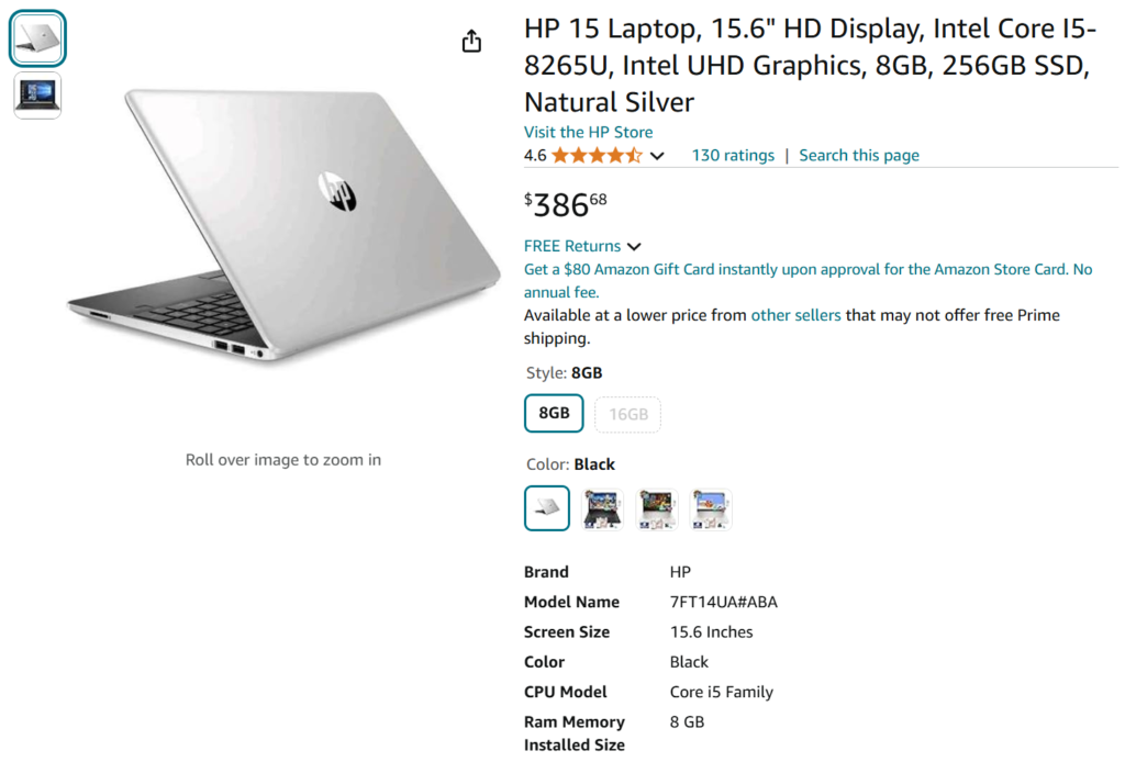 One of the Best Product Title Examples: HP 15 Laptop