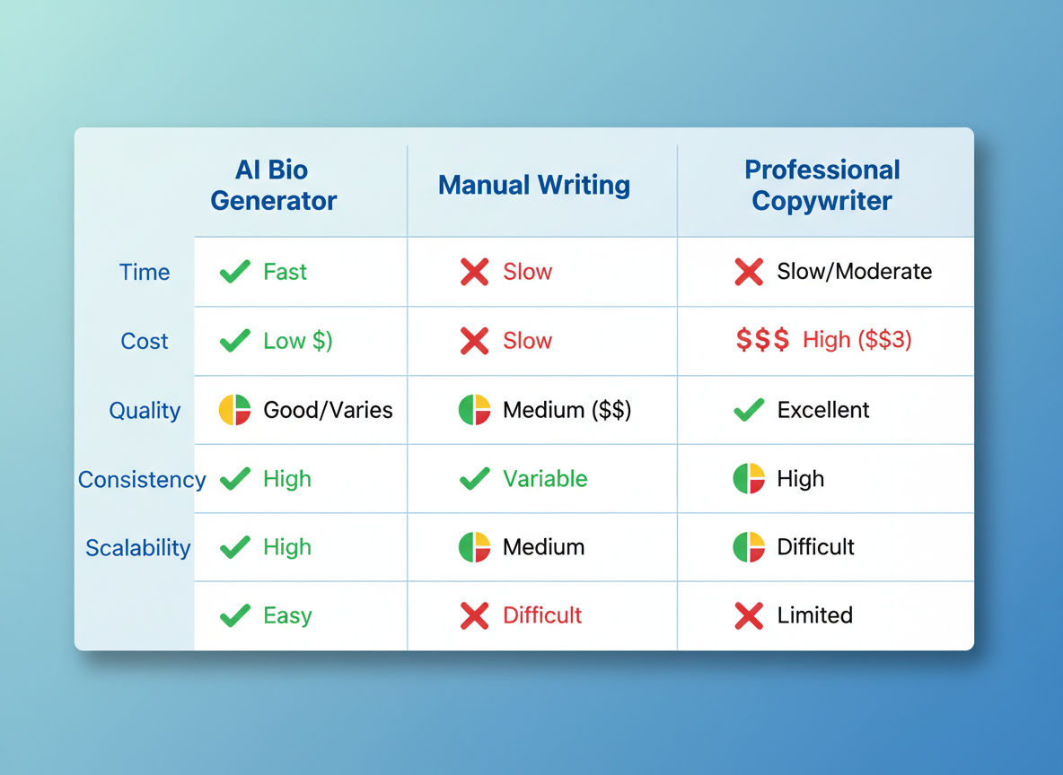 AI Bio Generator vs Manual Writing vs Hiring a Copywriter: The 2026 Cost-Benefit Analysis