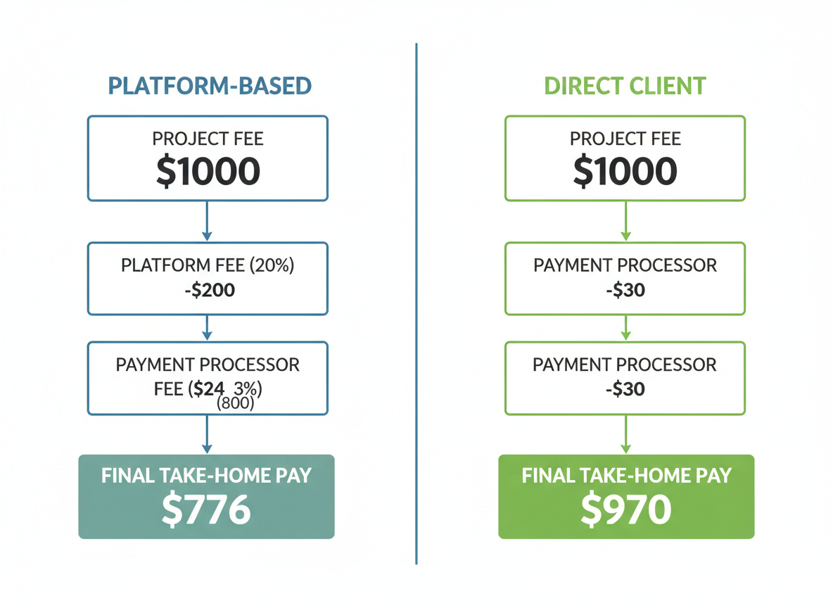 Platform-Based vs Direct Client Fees: The Real Numbers Behind Upwork, Fiverr, and Contently