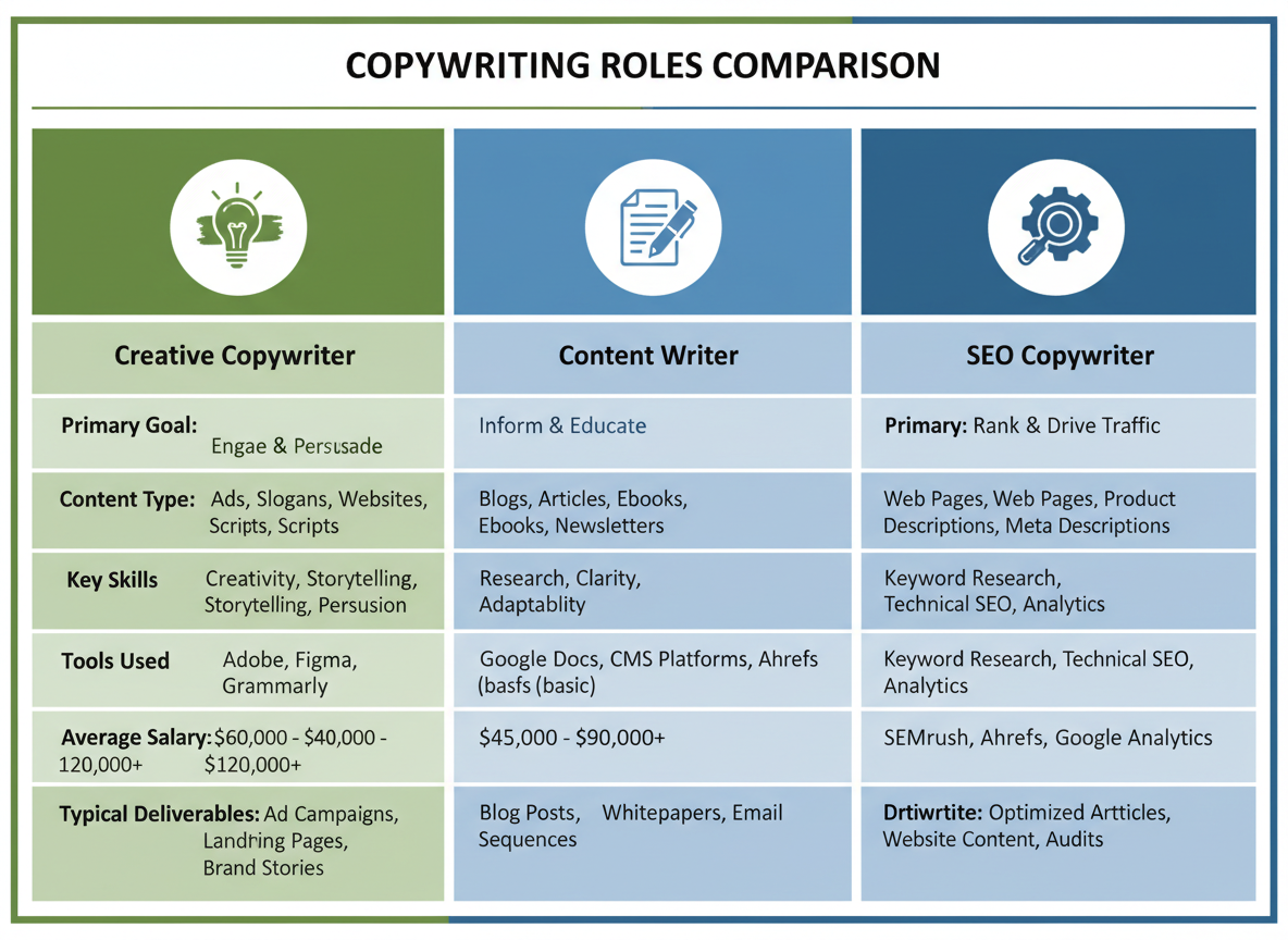 Creative Copywriter vs Content Writer vs SEO Copywriter: Key Differences Explained