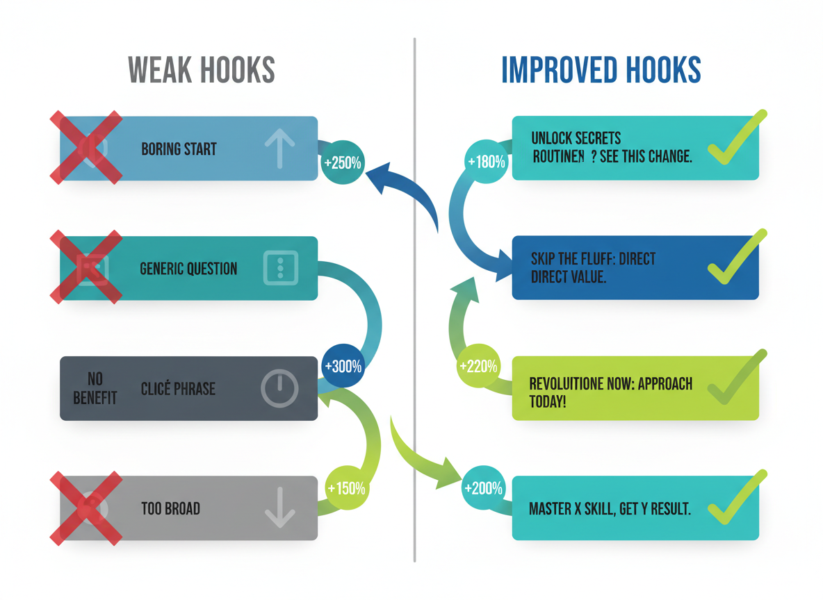 Before & After: 12 Hook Transformations That Increased Engagement by 340%