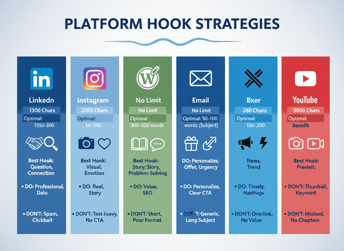 Platform-Specific Hook Strategies: LinkedIn vs Instagram vs Blog Posts vs Email (Character Limits & Best Practices)
